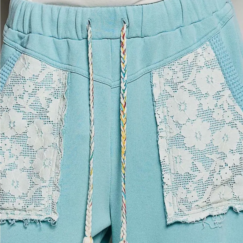 NWT! ON SALE!!! French Terry Powder Blue Boho pants, braided & tasseled drawstr - Picture 5 of 6